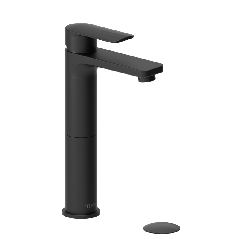 Robinet de lavabo monotrou haut Tenzo Delano noir mat avec bonde (trop-plein) - DE12H-P-MB