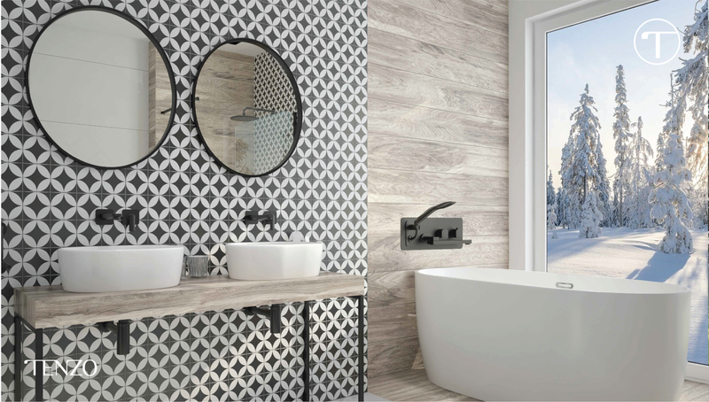 Robinet de baignoire mural Tenzo Delano avec bec pivotant noir mat - DET74-MB