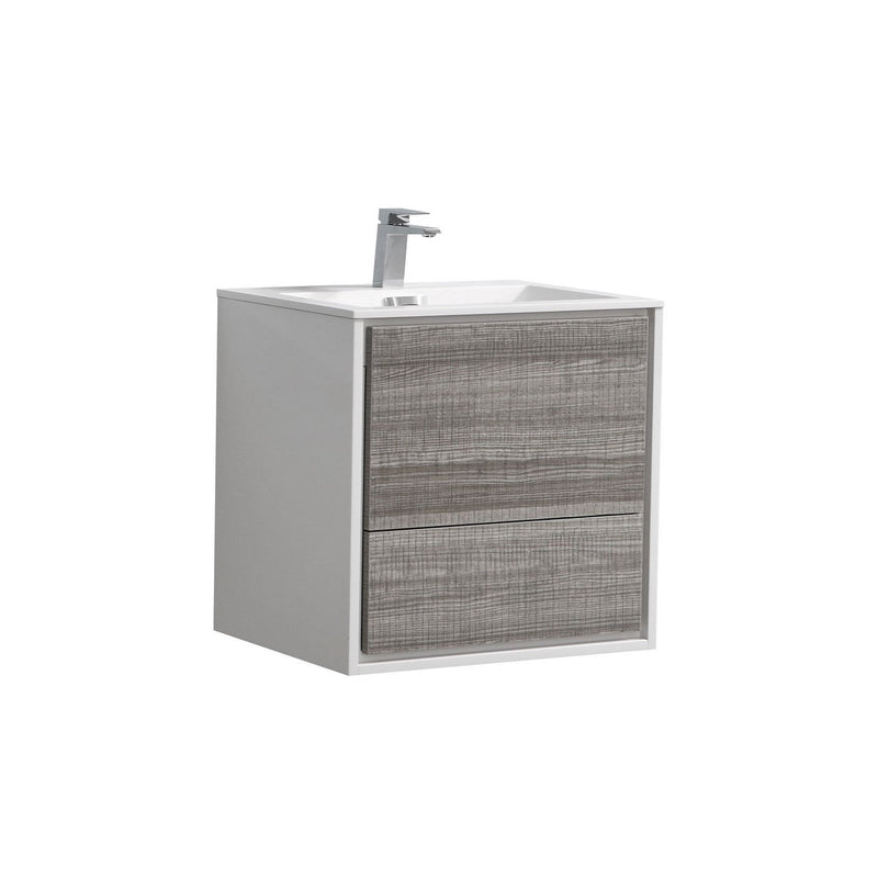 Kube Bath DeLusso 24" High Gloss Ash Gray and White Wall Mount Modern Bathroom Vanity - DL24-HGASH