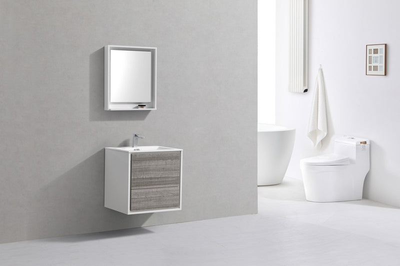 Kube Bath DeLusso 24" High Gloss Ash Gray and White Wall Mount Modern Bathroom Vanity - DL24-HGASH