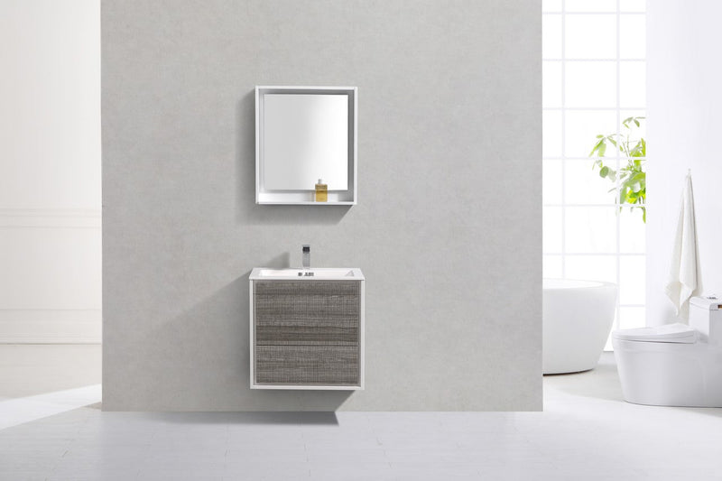 Kube Bath DeLusso 24" High Gloss Ash Gray and White Wall Mount Modern Bathroom Vanity - DL24-HGASH