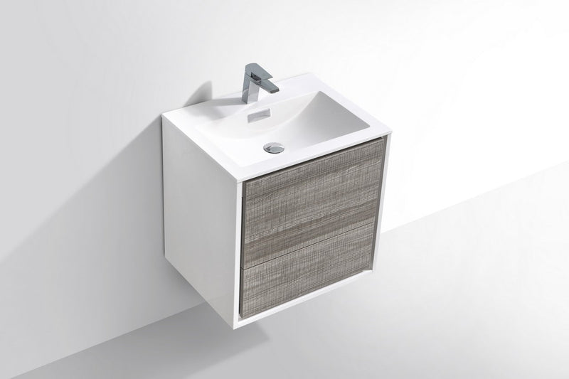 Kube Bath DeLusso 24" High Gloss Ash Gray and White Wall Mount Modern Bathroom Vanity - DL24-HGASH