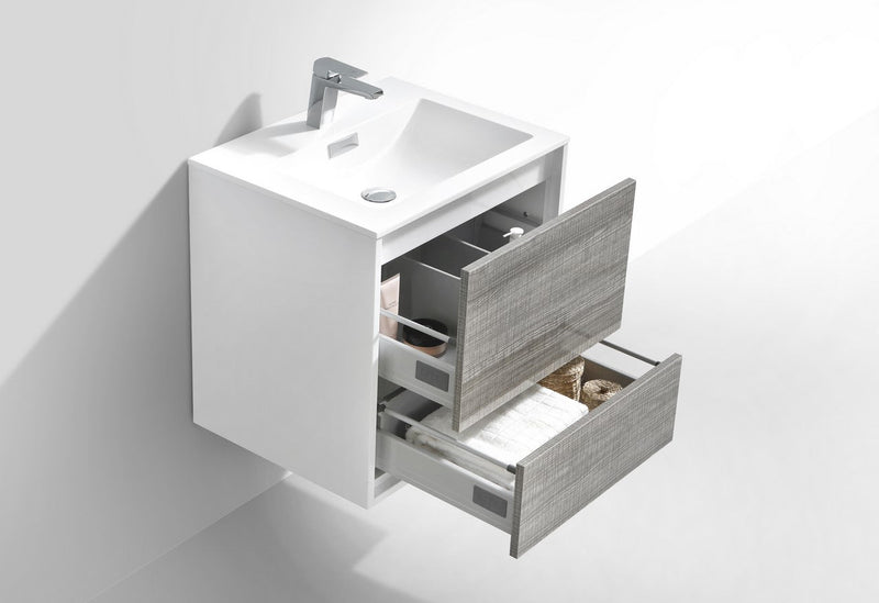 Kube Bath DeLusso 24" High Gloss Ash Gray and White Wall Mount Modern Bathroom Vanity - DL24-HGASH