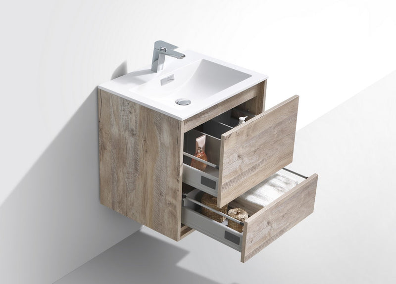Kube Bath DeLusso 24" Nature Wood Wall Mount Modern Bathroom Vanity - DL24-NW