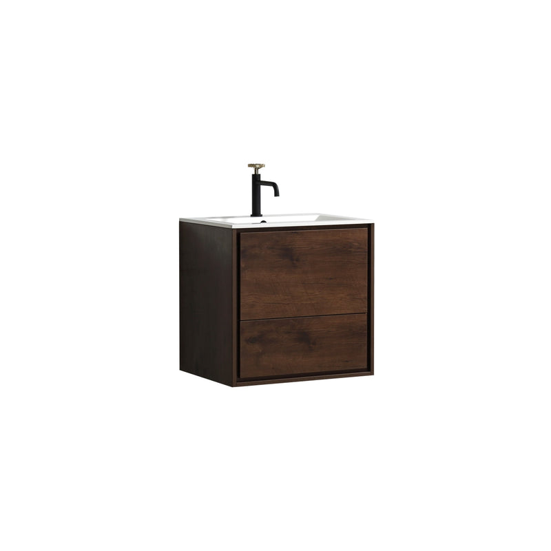 Kube Bath DeLusso 24" Rose Wood Wall Mount Modern Bathroom Vanity - DL24-RW