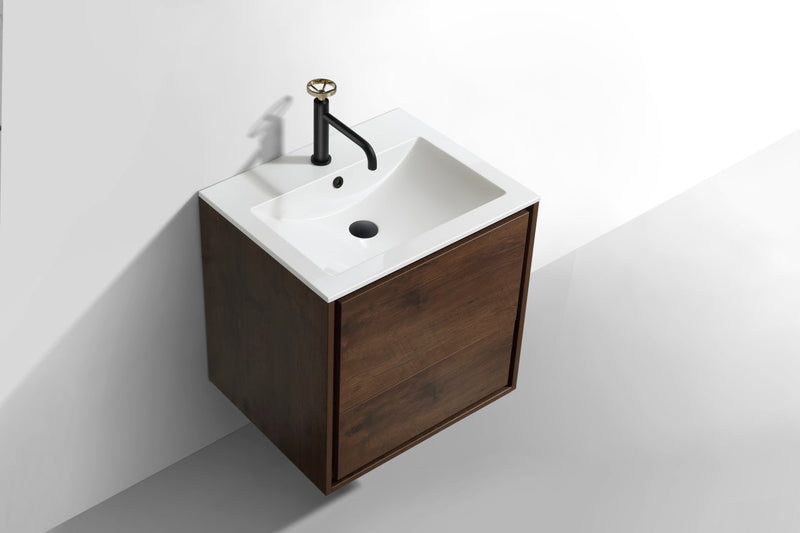 Kube Bath DeLusso 24" Rose Wood Wall Mount Modern Bathroom Vanity - DL24-RW