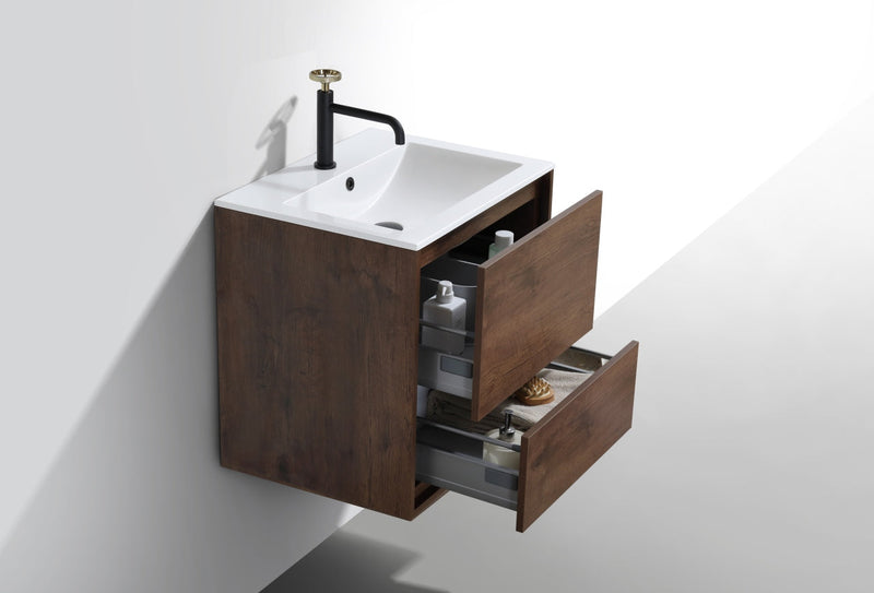 Kube Bath DeLusso 24" Rose Wood Wall Mount Modern Bathroom Vanity - DL24-RW