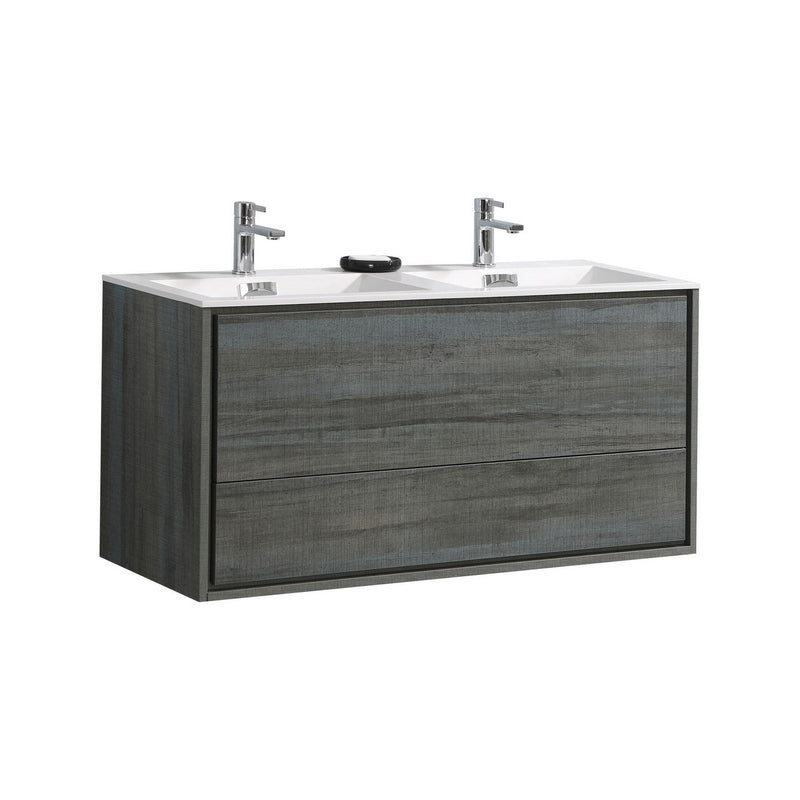 Kube Bath DeLusso 48" Double Sink Ocean Gray Wall Mount Modern Bathroom Vanity - DL48D-BE
