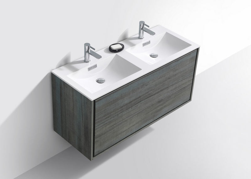 Kube Bath DeLusso 48" Double Sink Ocean Gray Wall Mount Modern Bathroom Vanity - DL48D-BE