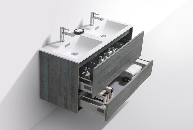 Kube Bath DeLusso 48" Double Sink Ocean Gray Wall Mount Modern Bathroom Vanity - DL48D-BE