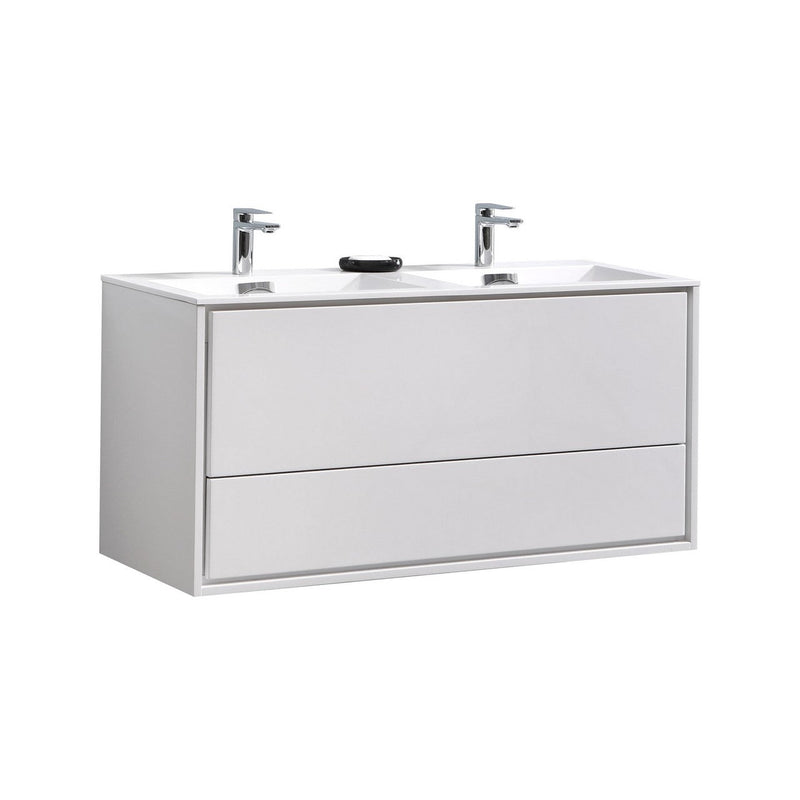 Kube Bath DeLusso 48" Double Sink High Gloss White Wall Mount Modern Bathroom Vanity - DL48D-GW