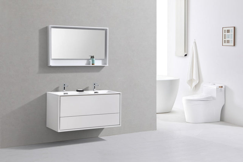 Kube Bath DeLusso 48" Double Sink High Gloss White Wall Mount Modern Bathroom Vanity - DL48D-GW