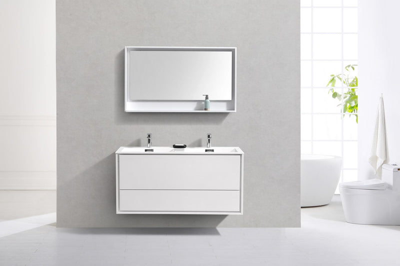 Kube Bath DeLusso 48" Double Sink High Gloss White Wall Mount Modern Bathroom Vanity - DL48D-GW