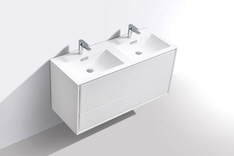 Kube Bath DeLusso 48" Double Sink High Gloss White Wall Mount Modern Bathroom Vanity - DL48D-GW