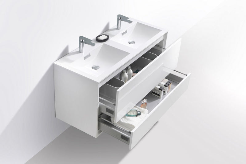 Kube Bath DeLusso 48" Double Sink High Gloss White Wall Mount Modern Bathroom Vanity - DL48D-GW