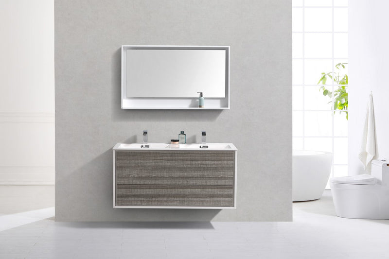 Kube Bath DeLusso 48" Double Sink High Gloss Ash Gray and White Wall Mount Modern Bathroom Vanity - DL48D-HGASH