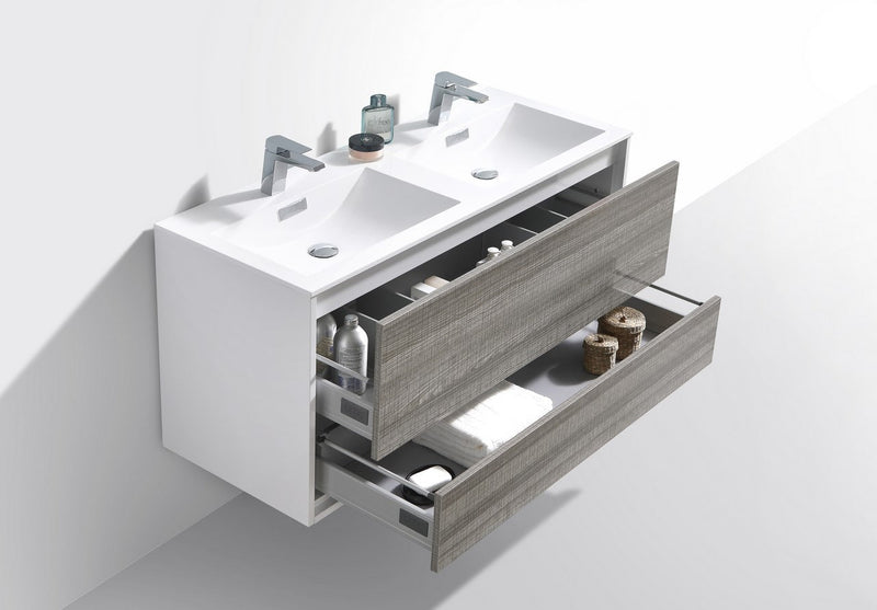 Kube Bath DeLusso 48" Double Sink High Gloss Ash Gray and White Wall Mount Modern Bathroom Vanity - DL48D-HGASH