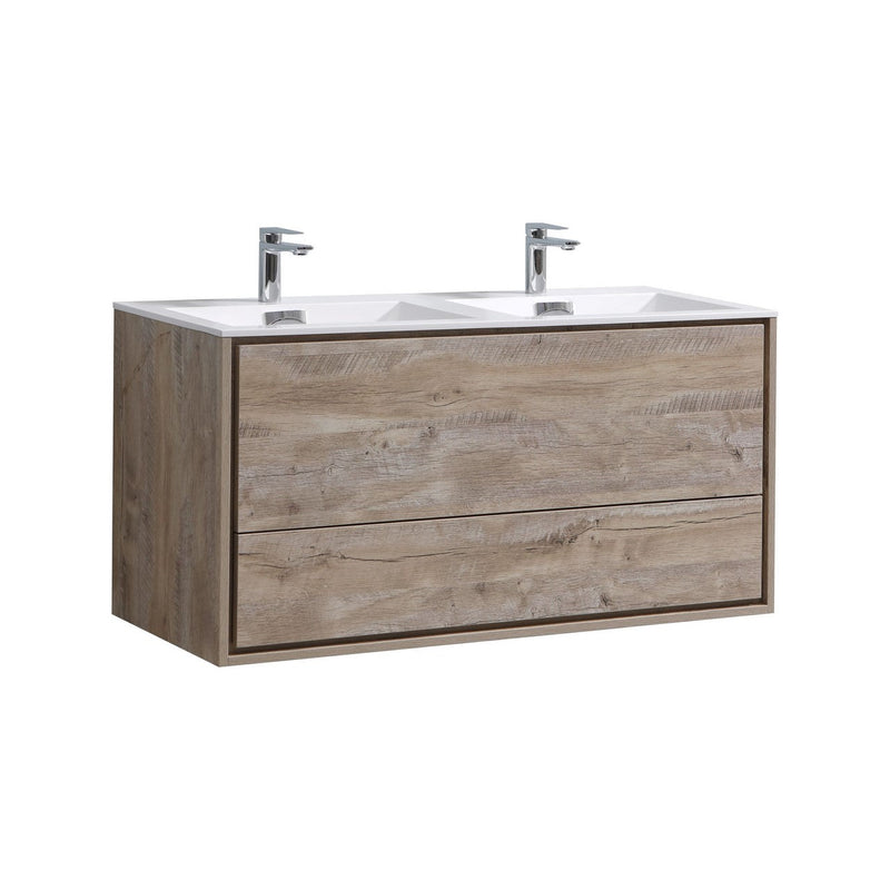 Kube Bath DeLusso 48" Double Sink Nature Wood Wall Mount Modern Bathroom Vanity - DL48D-NW