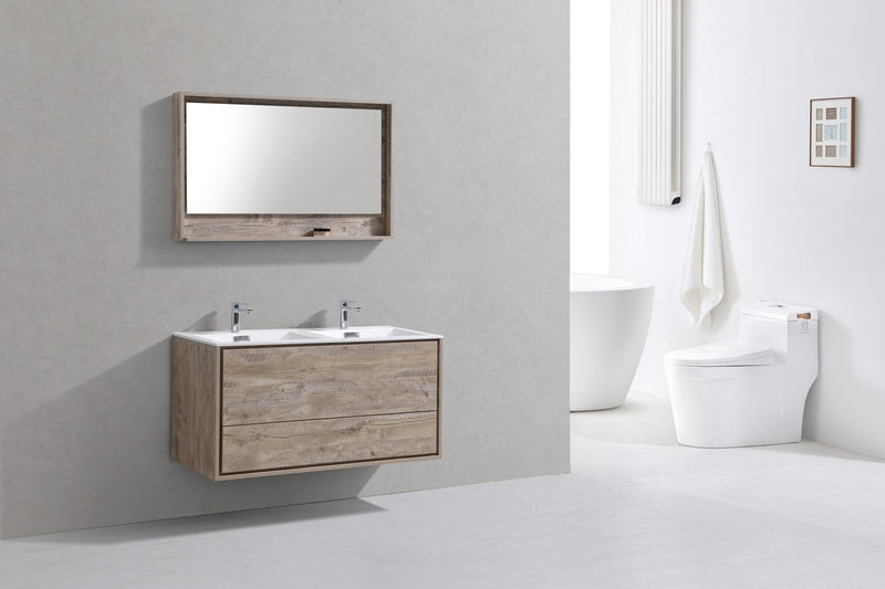 Kube Bath DeLusso 48" Double Sink Nature Wood Wall Mount Modern Bathroom Vanity - DL48D-NW