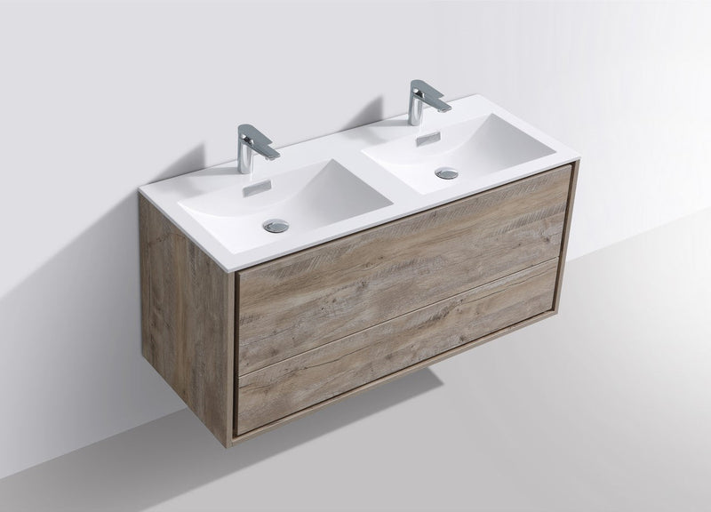 Kube Bath DeLusso 48" Double Sink Nature Wood Wall Mount Modern Bathroom Vanity - DL48D-NW