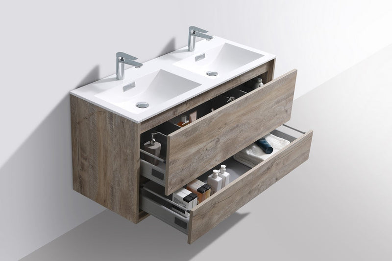 Kube Bath DeLusso 48" Double Sink Nature Wood Wall Mount Modern Bathroom Vanity - DL48D-NW