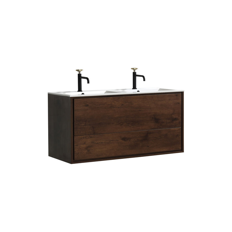 Kube Bath DeLusso 48" Double Sink Rose Wood Wall Mount Modern Bathroom Vanity - DL48D-RW