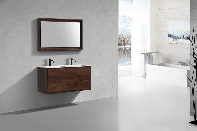Kube Bath DeLusso 48" Double Sink Rose Wood Wall Mount Modern Bathroom Vanity - DL48D-RW