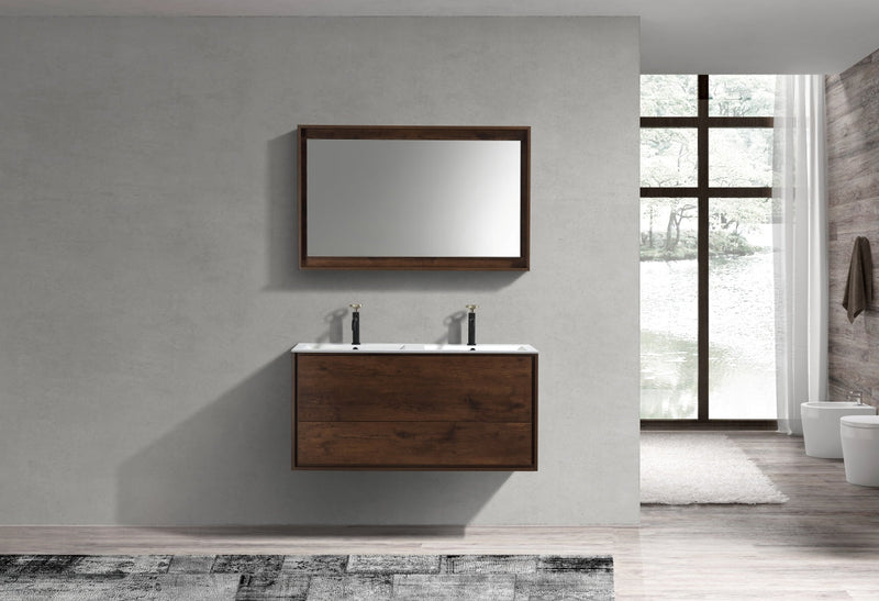 Kube Bath DeLusso 48" Double Sink Rose Wood Wall Mount Modern Bathroom Vanity - DL48D-RW