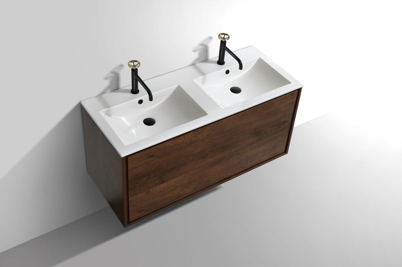Kube Bath DeLusso 48" Double Sink Rose Wood Wall Mount Modern Bathroom Vanity - DL48D-RW