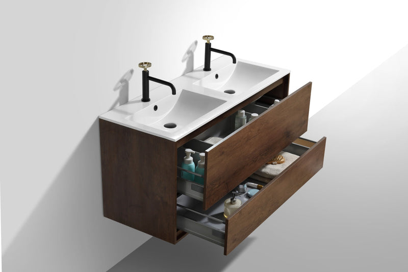 Kube Bath DeLusso 48" Double Sink Rose Wood Wall Mount Modern Bathroom Vanity - DL48D-RW