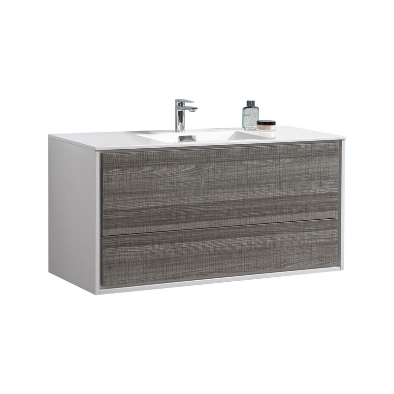 Kube Bath DeLusso 48" Single Sink High Gloss Ash Gray and White Wall Mount Modern Bathroom Vanity - DL48S-HGASH