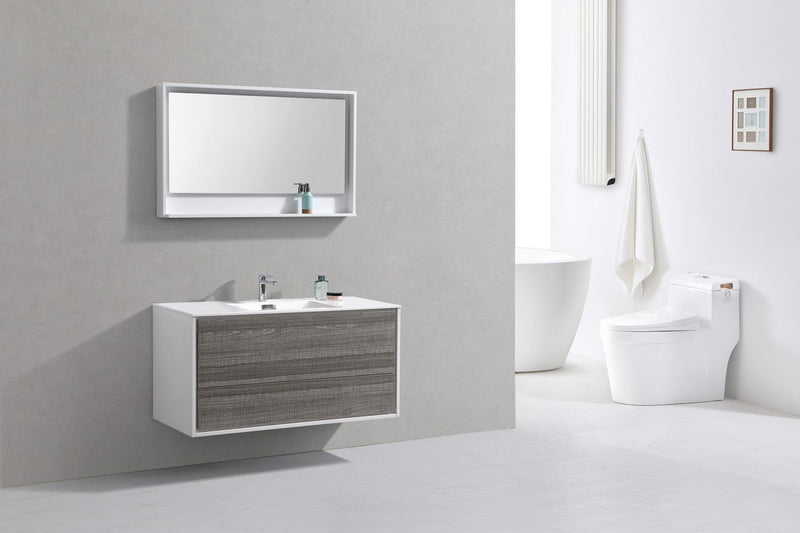 Kube Bath DeLusso 48" Single Sink High Gloss Ash Gray and White Wall Mount Modern Bathroom Vanity - DL48S-HGASH
