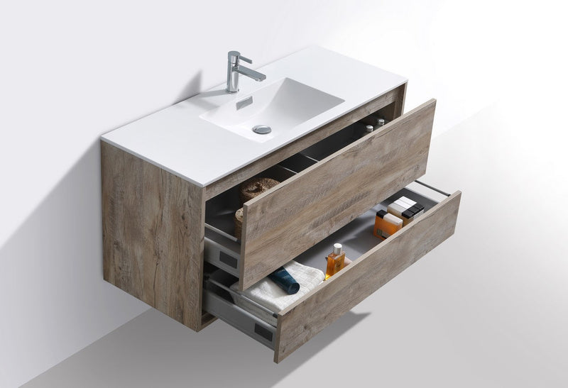 Kube Bath DeLusso 48" Single Sink Nature Wood Wall Mount Modern Bathroom Vanity - DL48S-NW