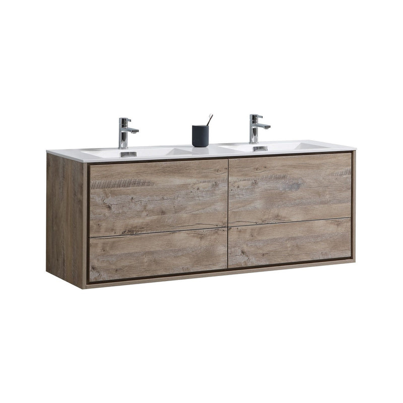 Kube Bath DeLusso 60" Double Sink Nature Wood Wall Mount Modern Bathroom Vanity - DL60D-NW