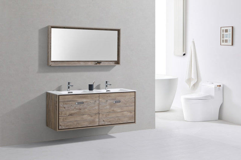 Kube Bath DeLusso 60" Double Sink Nature Wood Wall Mount Modern Bathroom Vanity - DL60D-NW