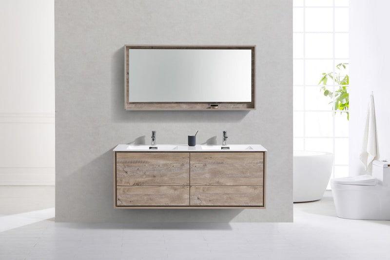 Kube Bath DeLusso 60" Double Sink Nature Wood Wall Mount Modern Bathroom Vanity - DL60D-NW