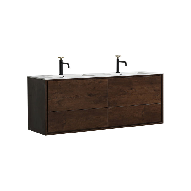 Kube Bath DeLusso 60" Double Sink Rose Wood Wall Mount Modern Bathroom Vanity - DL60D-RW