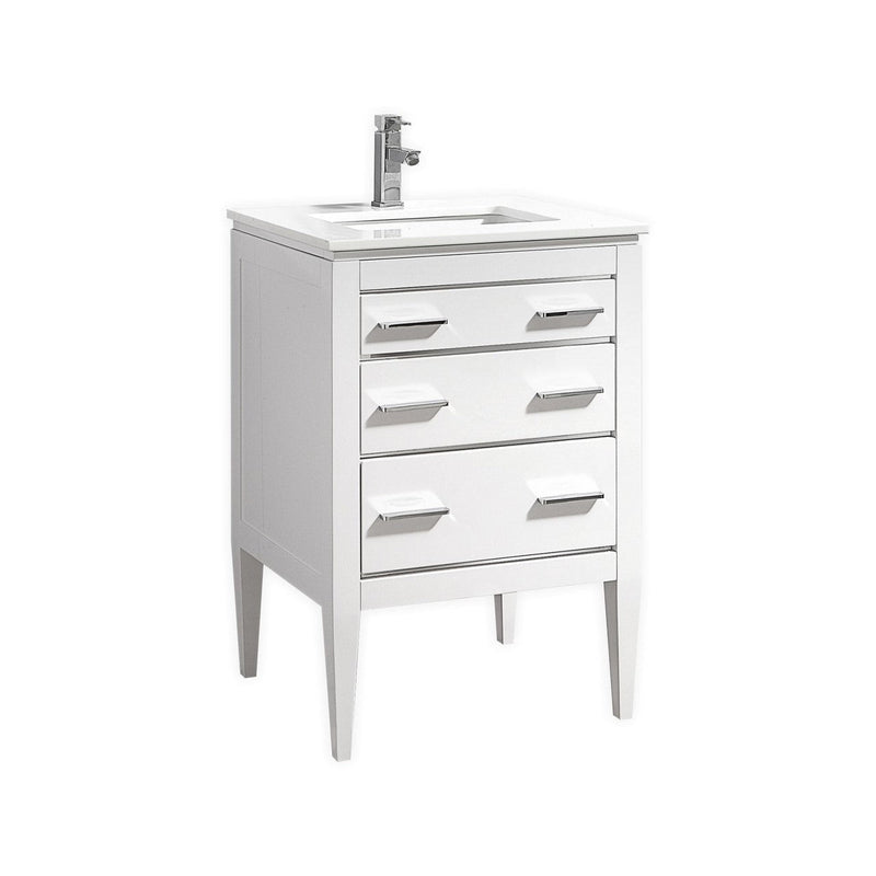 Kube Bath Eiffel 24'' High Gloss White Vanity W/ Quartz Counter Top - E24-GW