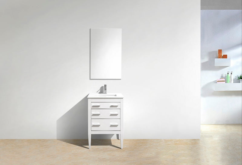 Kube Bath Eiffel 24'' High Gloss White Vanity W/ Quartz Counter Top - E24-GW