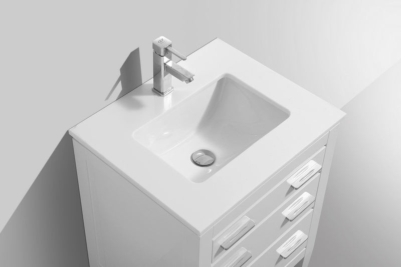 Kube Bath Eiffel 24'' High Gloss White Vanity W/ Quartz Counter Top - E24-GW