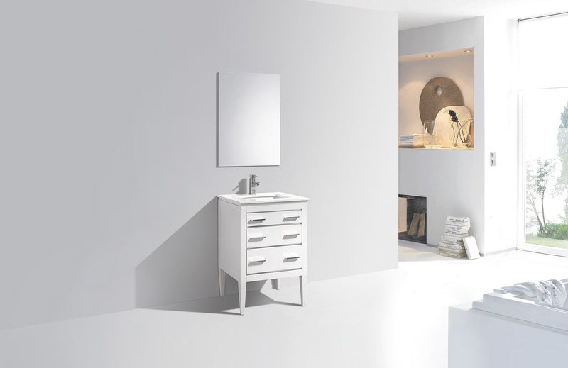 Kube Bath Eiffel 24'' High Gloss White Vanity W/ Quartz Counter Top - E24-GW