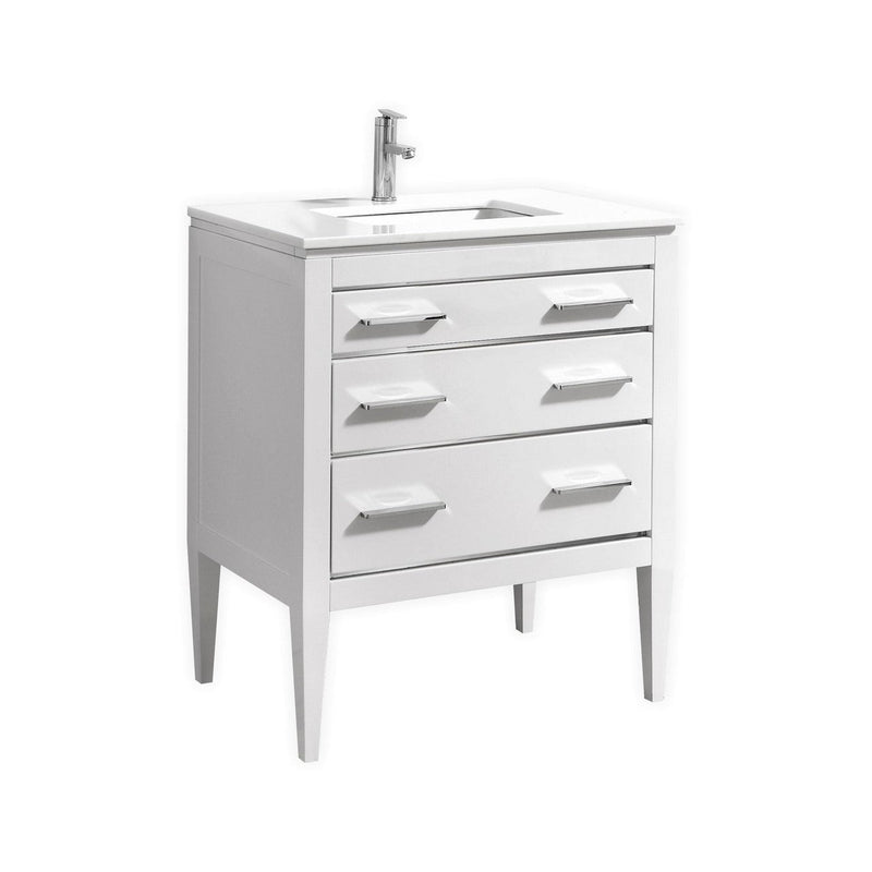 Kube Bath Eiffel 30'' High Gloss White Vanity W/ Quartz Counter Top - E30-GW