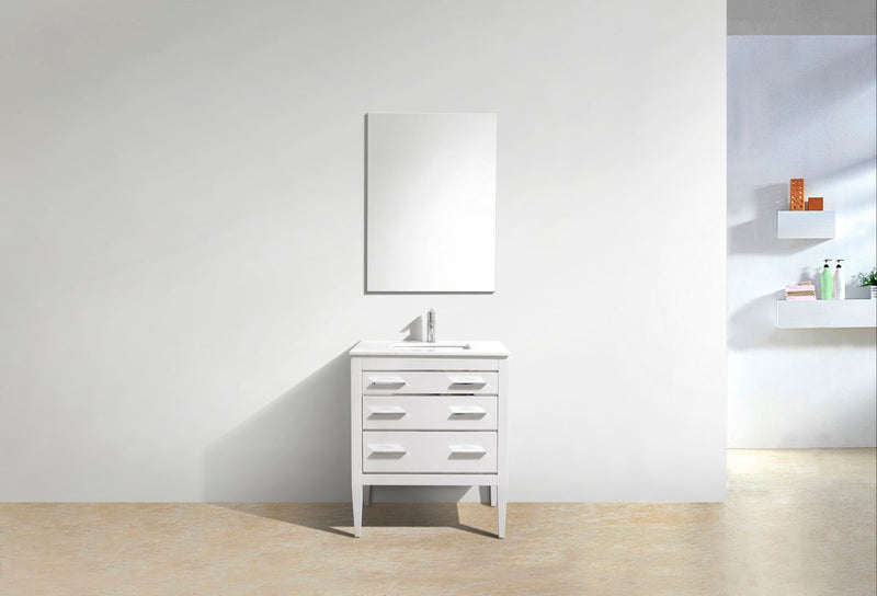 Kube Bath Eiffel 30'' High Gloss White Vanity W/ Quartz Counter Top - E30-GW