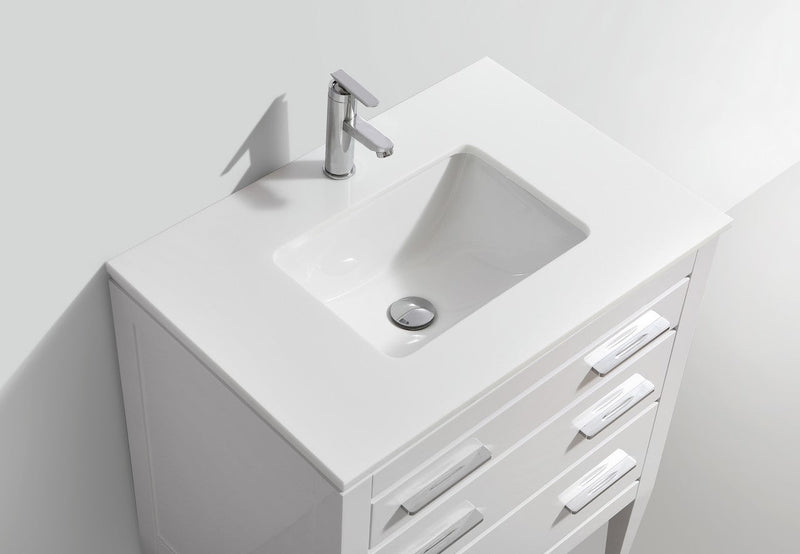 Kube Bath Eiffel 30'' High Gloss White Vanity W/ Quartz Counter Top - E30-GW