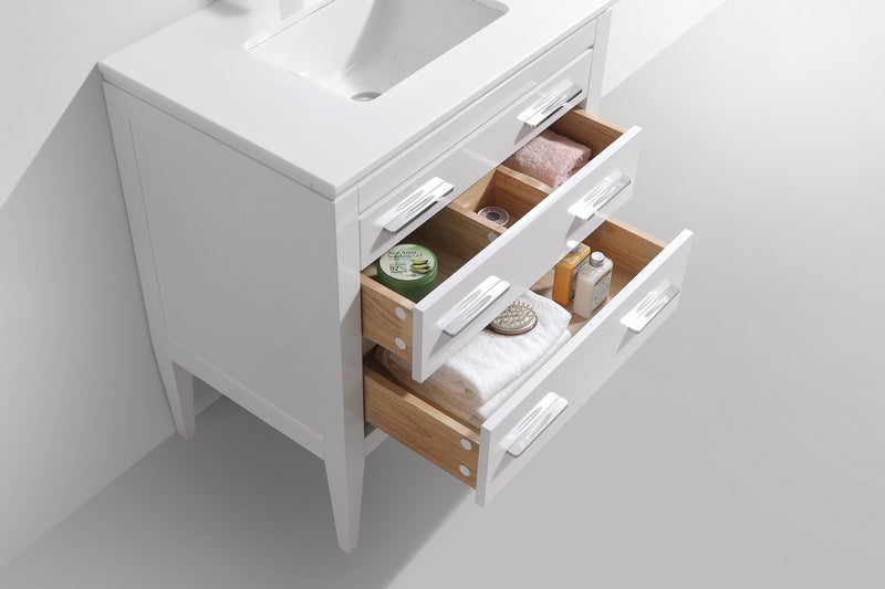 Kube Bath Eiffel 30'' High Gloss White Vanity W/ Quartz Counter Top - E30-GW