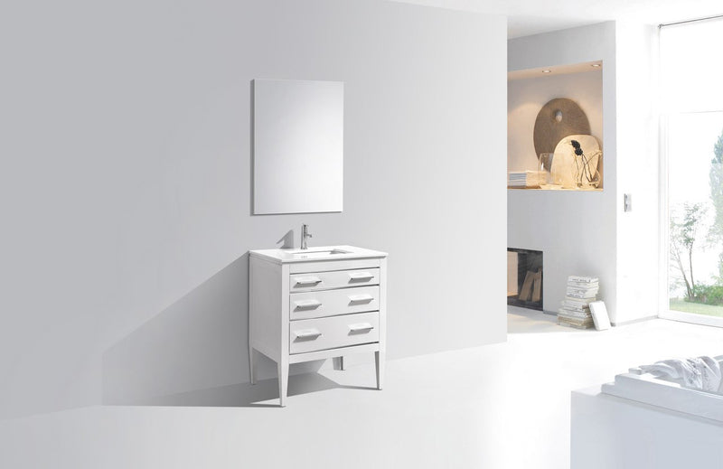 Kube Bath Eiffel 30'' High Gloss White Vanity W/ Quartz Counter Top - E30-GW