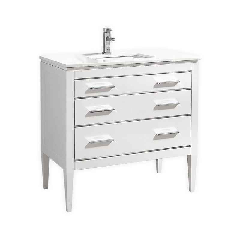 Kube Bath Eiffel 36'' High Gloss White Vanity W/ Quartz Counter Top - E36-GW