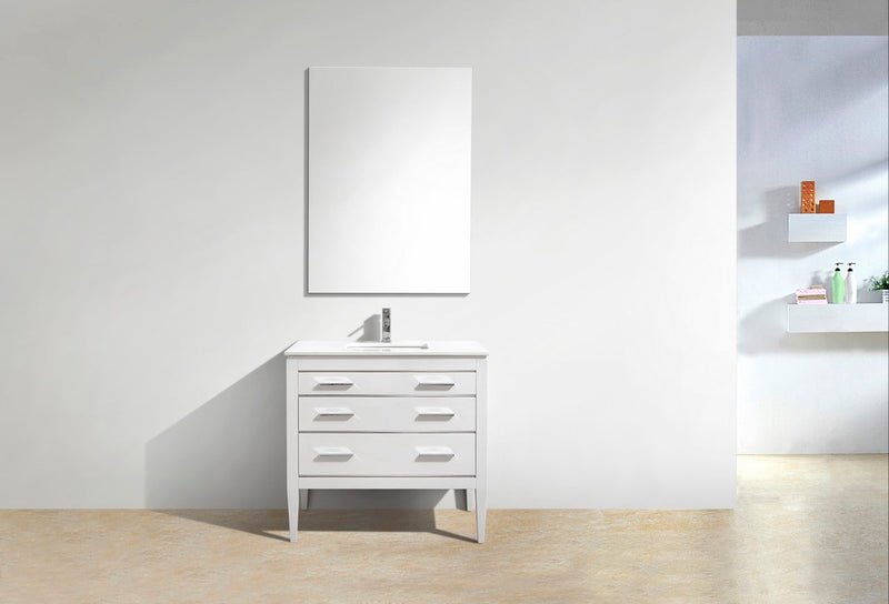 Kube Bath Eiffel 36'' High Gloss White Vanity W/ Quartz Counter Top - E36-GW