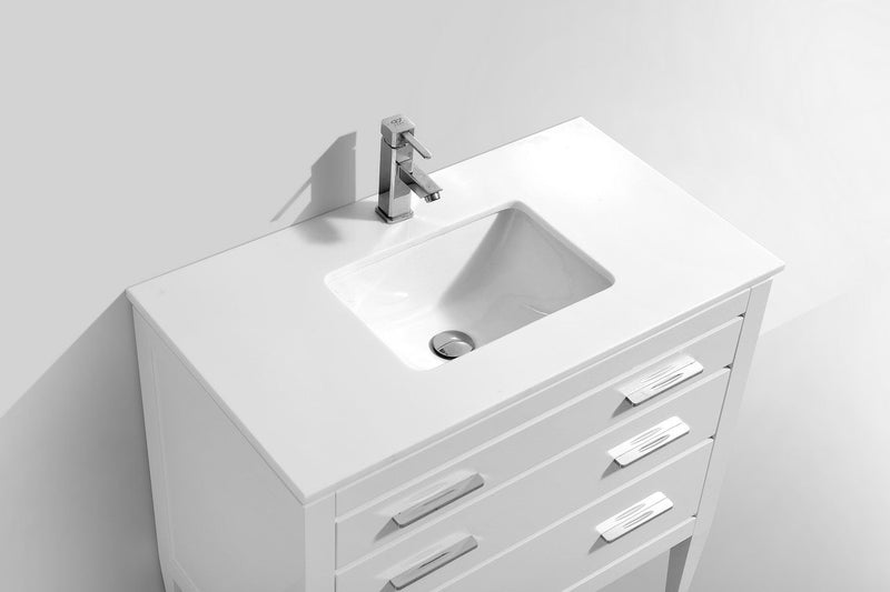 Kube Bath Eiffel 36'' High Gloss White Vanity W/ Quartz Counter Top - E36-GW
