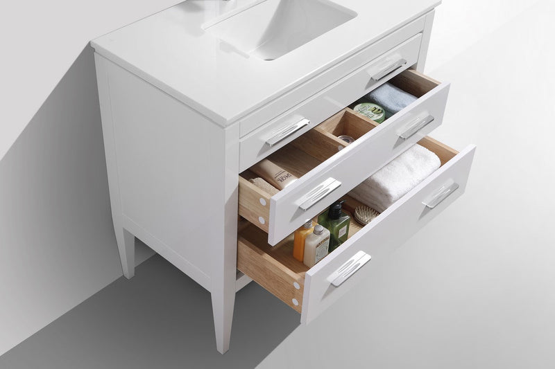 Kube Bath Eiffel 36'' High Gloss White Vanity W/ Quartz Counter Top - E36-GW